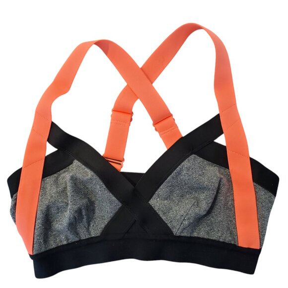 Stylish Grey & Black Bralette with Vibrant Orange Cross-Back Straps - Picture 1 of 3